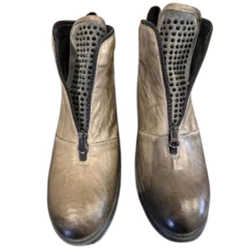 Sheridan Mia Italy Studded Leather Ankle Boots Taupe Dual Zip EU 41 US 10